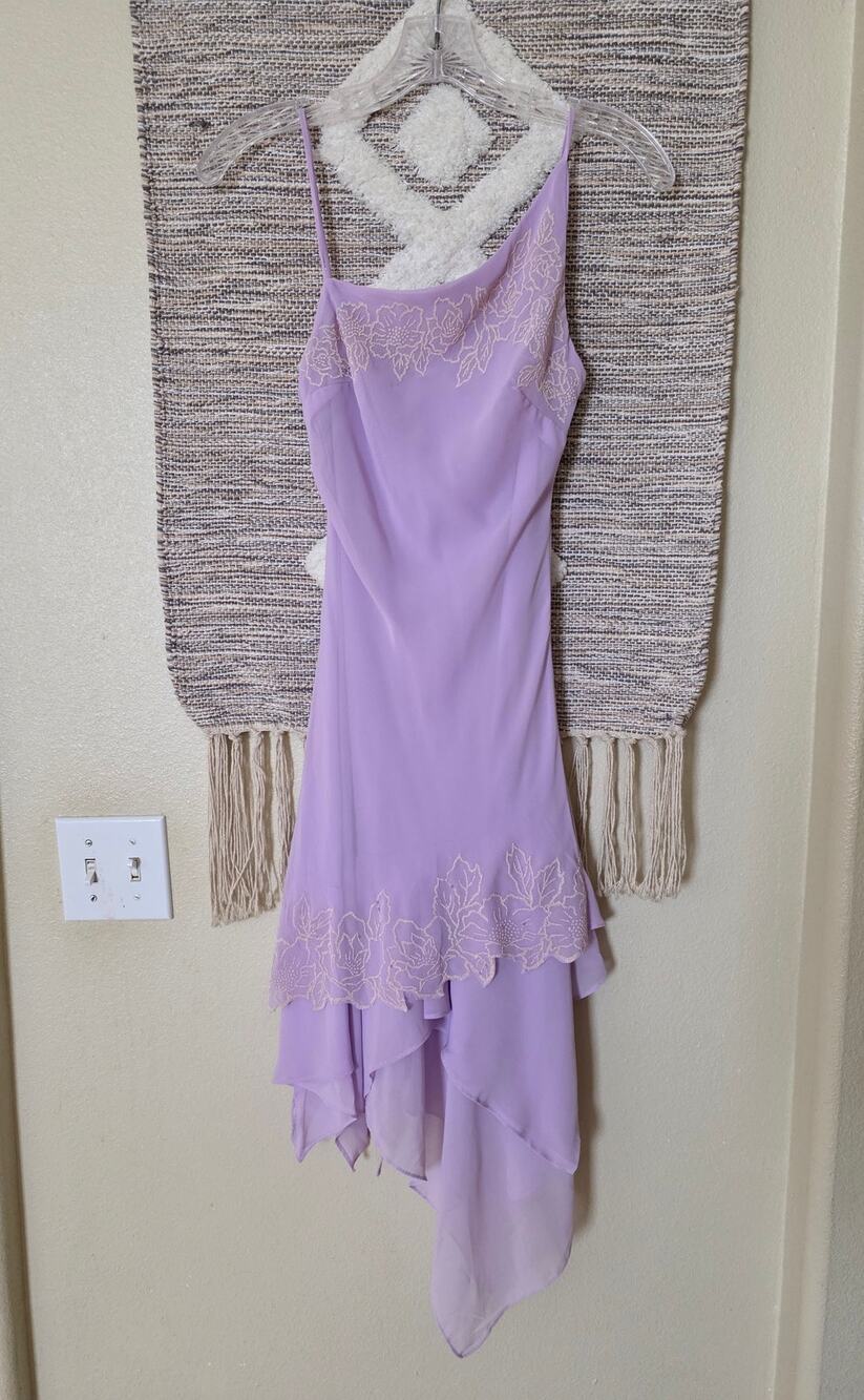 Vintage Y2K Fairycore Eureka Lavender Slip Dress Floral Lace Asymmetrical XS